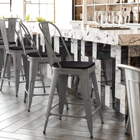 Flash Furniture Clear Coat Metal Counter Stool & Black Poly Seat XU-DG-TP001B-24-PL1B-GG